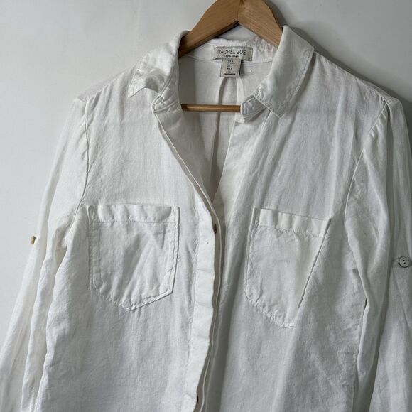 Rachel Zoe 100% Linen Button Up Top S Split Back Coastal Lagenlook Quiet Luxury - Picture 3 of 14